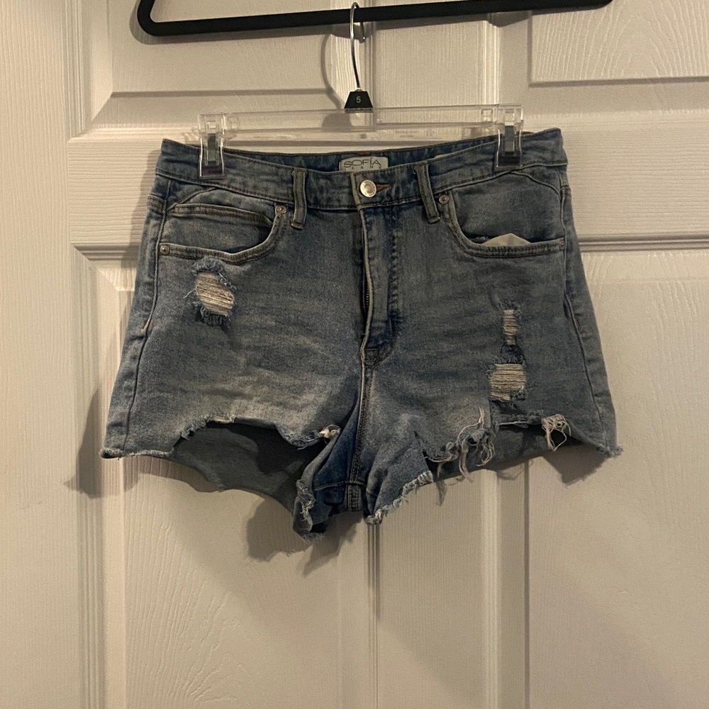Sofia by Sofia Vergara Blue Distressed Jean Shorts